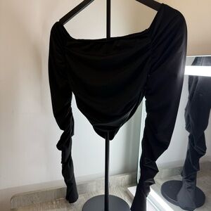 SHEIN Black Ruched Long Sleeve Blouse